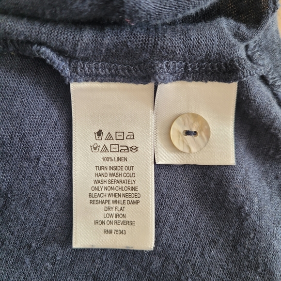 H Halston Navy Linen Short Sleeve Button Front Cardigan - Picture 9 of 13